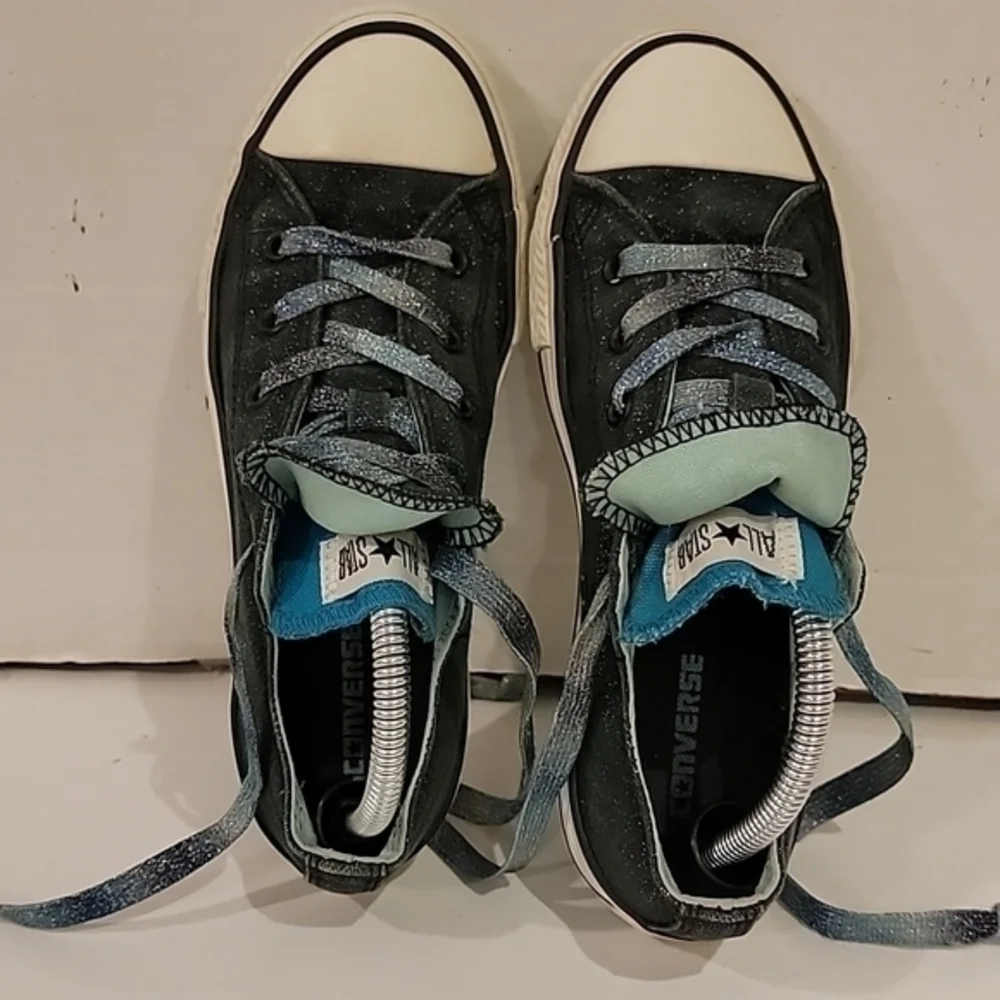CONVERSE DARK BLUE‎ SPARKLE DOUBLE TONGUE SNEAKERS (sz 3)